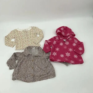 Baby Girl 9-12 Months Fleece Hoodie, Button Up Long Sleeve Shirt Floral Set